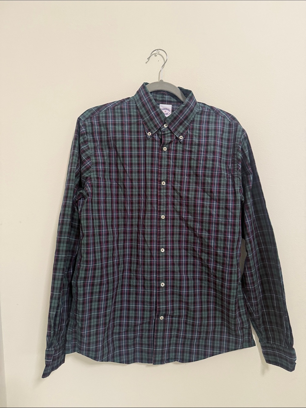 Brooks Brothers Green and Navy Plaid Button-Down Shirt Size M
